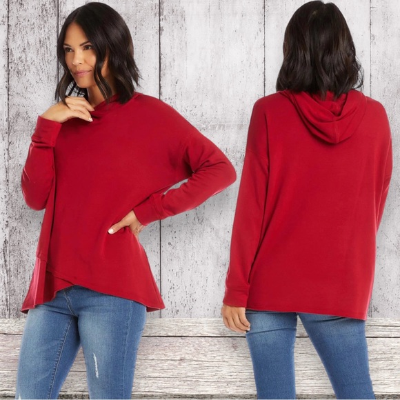 NWT Karen Kane Red Running Wild Crossover Hem Hoodie Hood Size XS - Picture 4 of 7